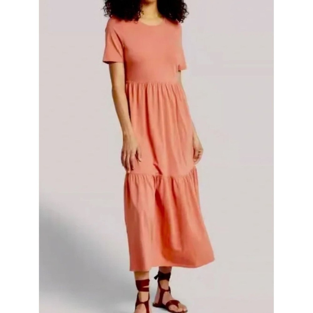 NWT Faherty Branson Dress Desert Sand Coral Tiered Midi Organic Cotton XS